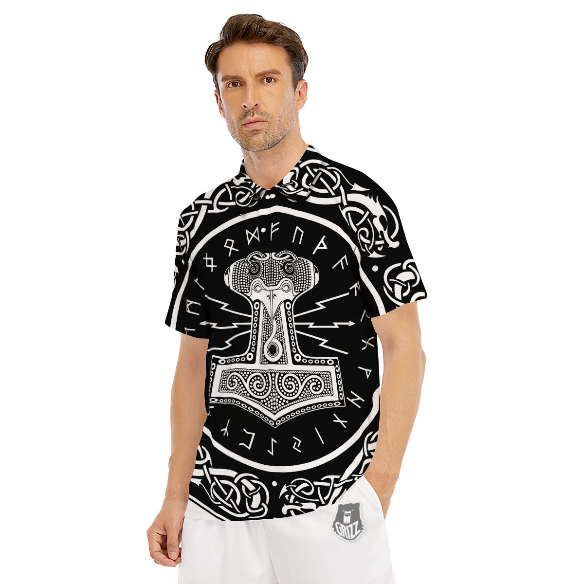 Mjolnir White And Black Print Men's Golf Shirts-grizzshop