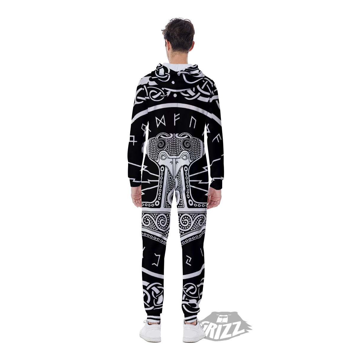 Mjolnir White And Black Print Men's Jumpsuit-grizzshop