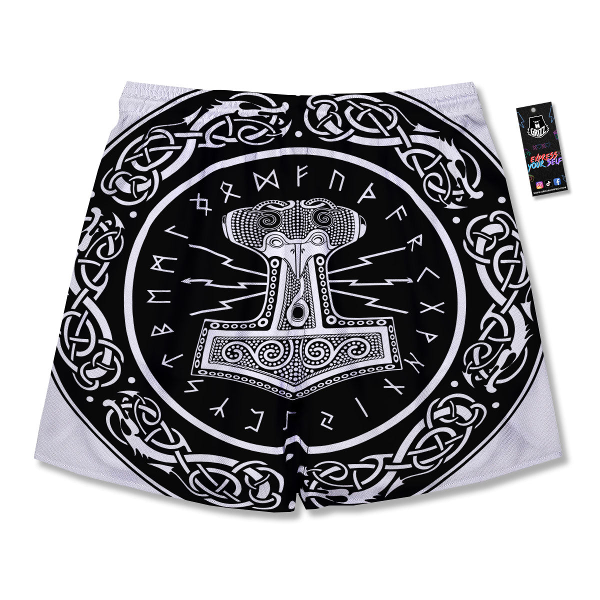 Mjolnir White And Black Print Men's Running Shorts-grizzshop