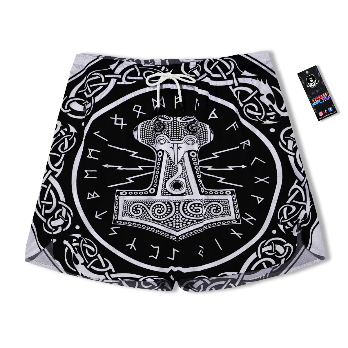 Mjolnir White And Black Print Men's Running Shorts-grizzshop
