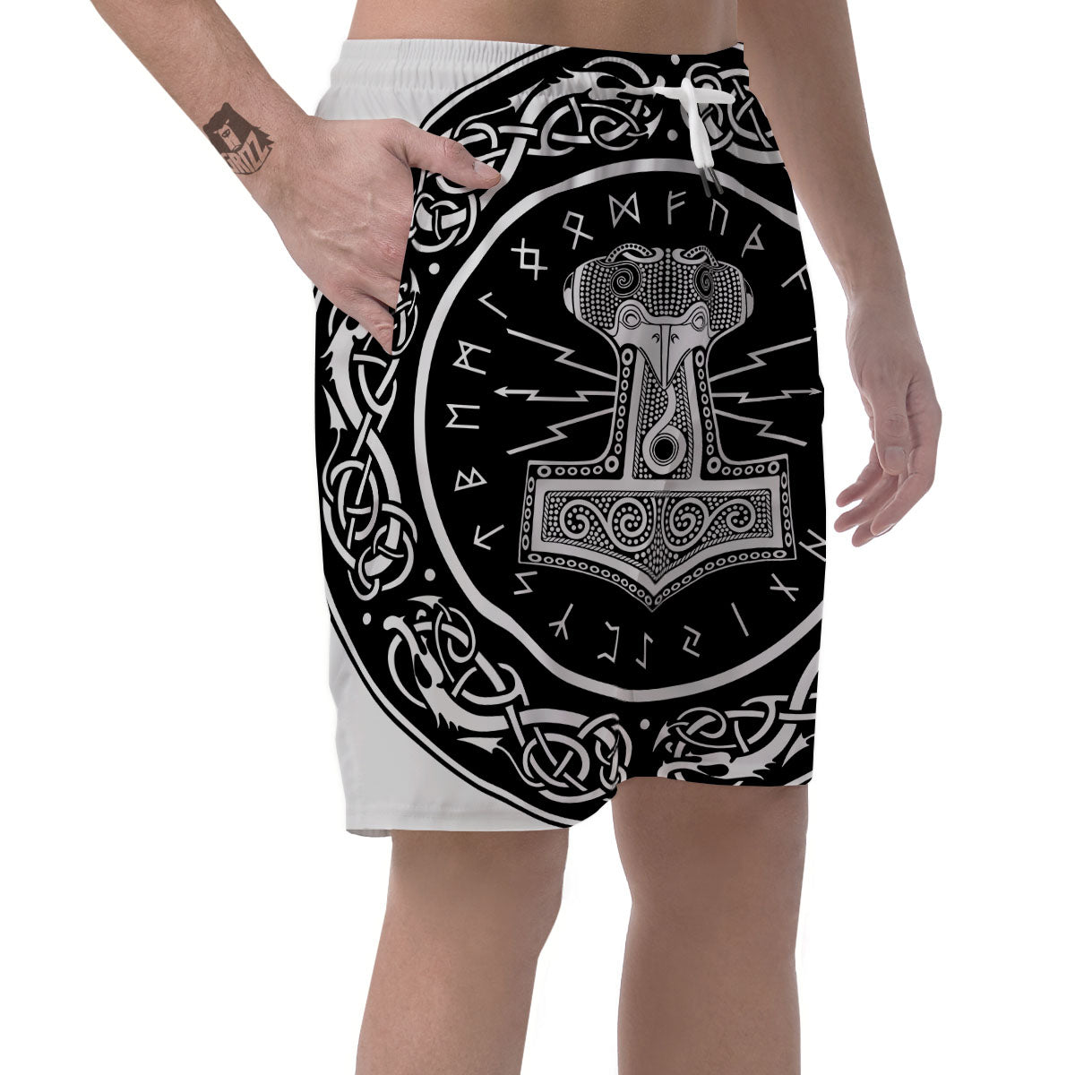 Mjolnir White And Black Print Men's Shorts-grizzshop