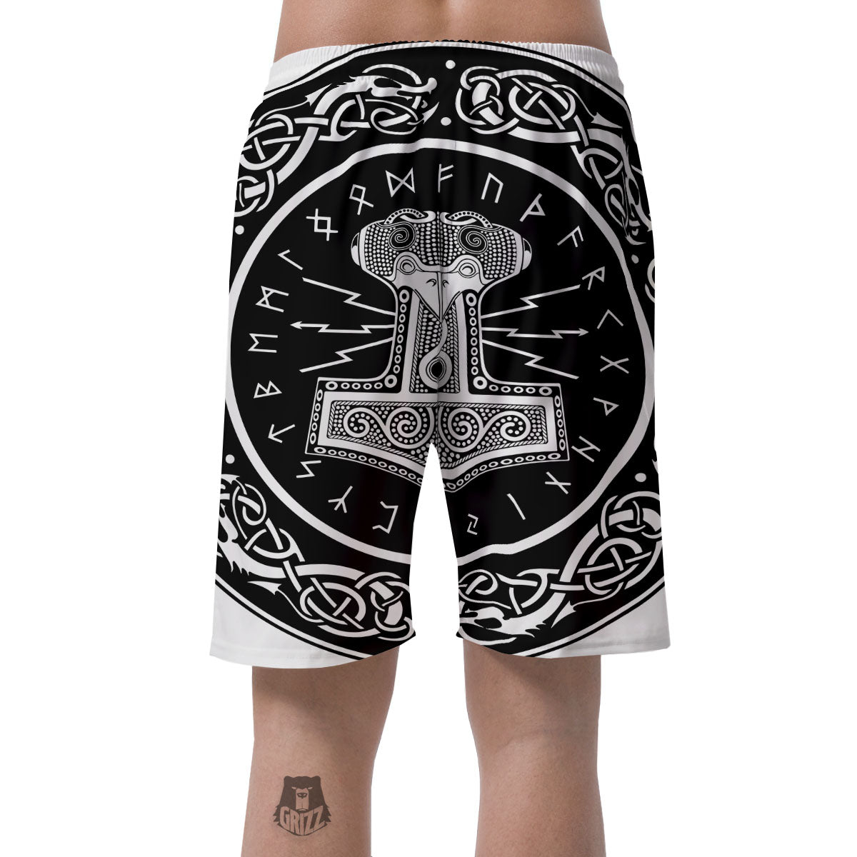 Mjolnir White And Black Print Men's Shorts-grizzshop