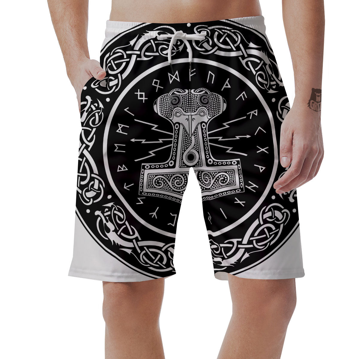 Mjolnir White And Black Print Men's Shorts-grizzshop