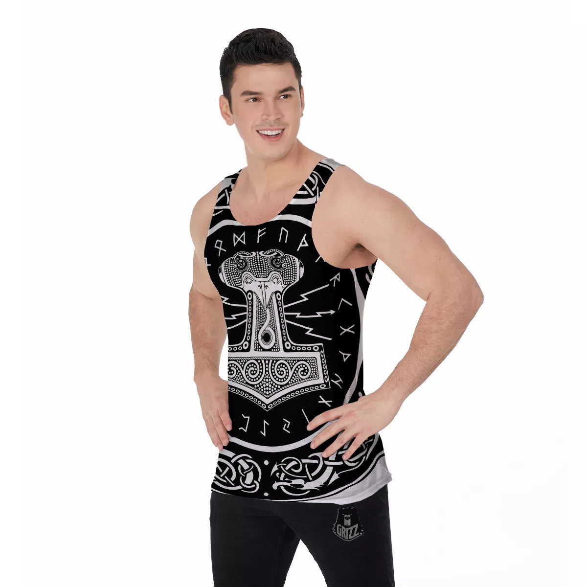 Mjolnir White And Black Print Men's Tank Top-grizzshop