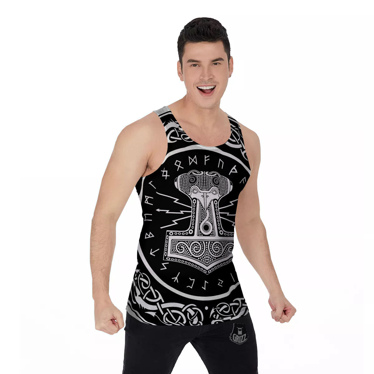 Mjolnir White And Black Print Men's Tank Top-grizzshop