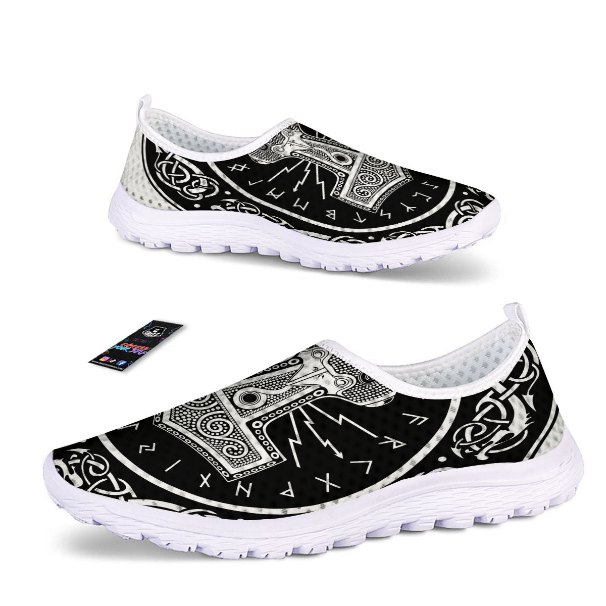 Mjolnir White And Black Print Nurse Shoes-grizzshop