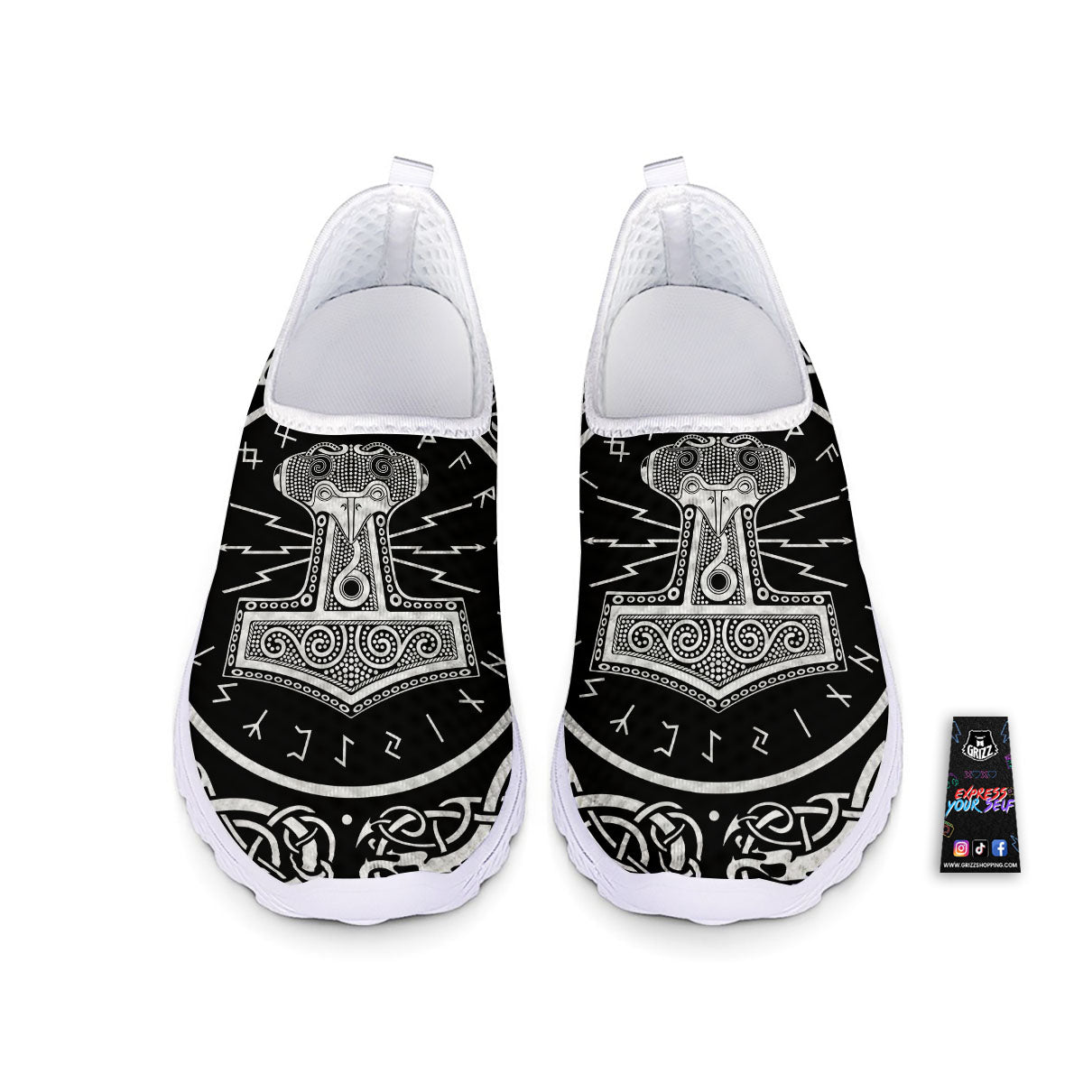 Mjolnir White And Black Print Nurse Shoes-grizzshop