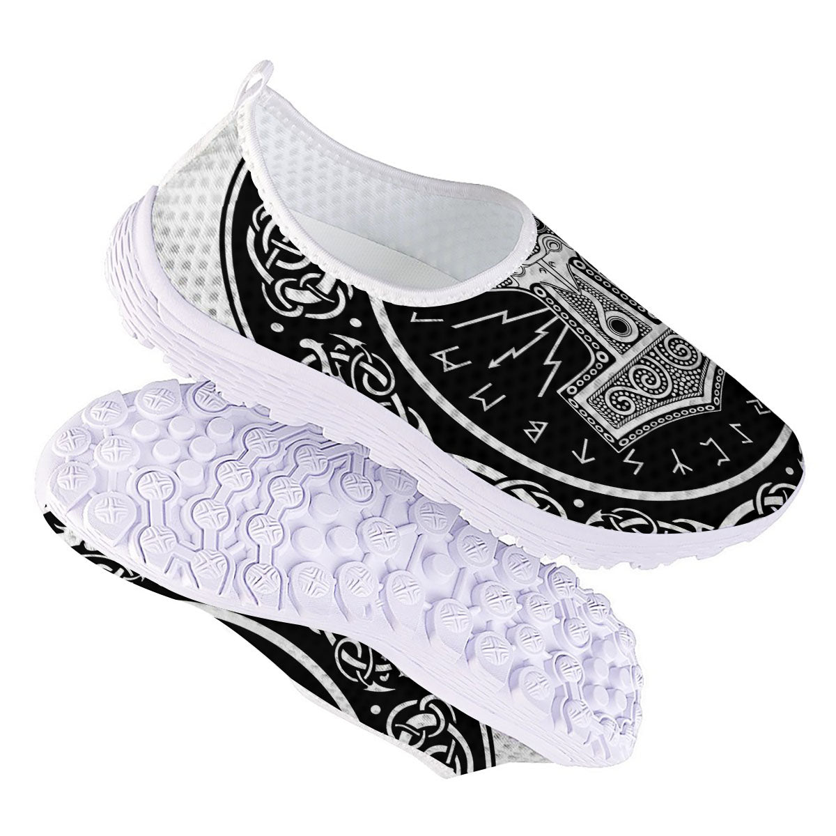 Mjolnir White And Black Print Nurse Shoes-grizzshop