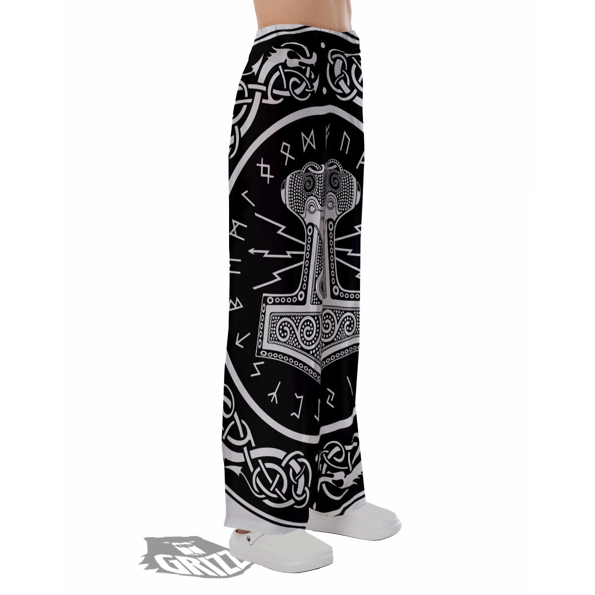 Mjolnir White And Black Print Pajama Pants-grizzshop
