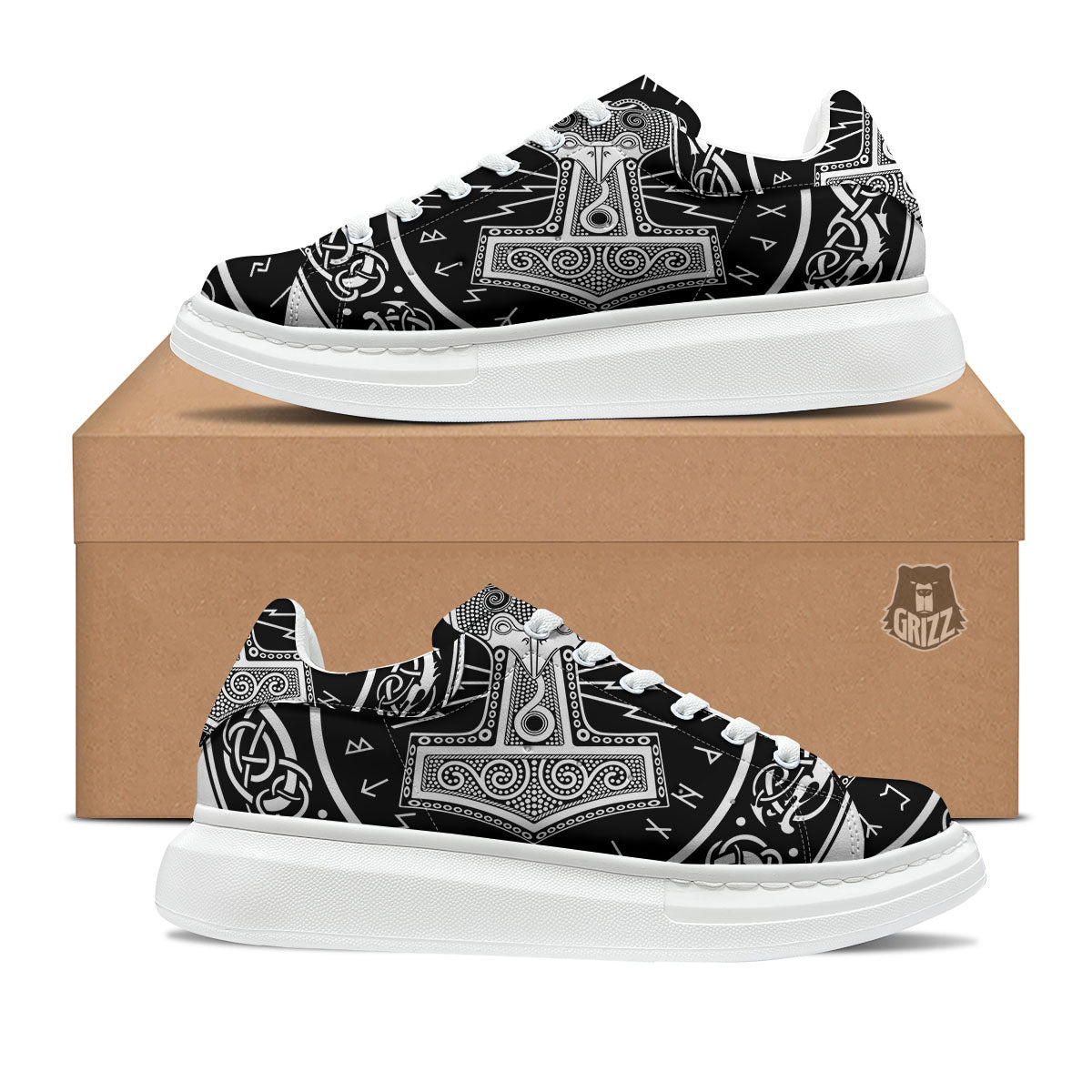 Mjolnir White And Black Print Platform Shoes-grizzshop