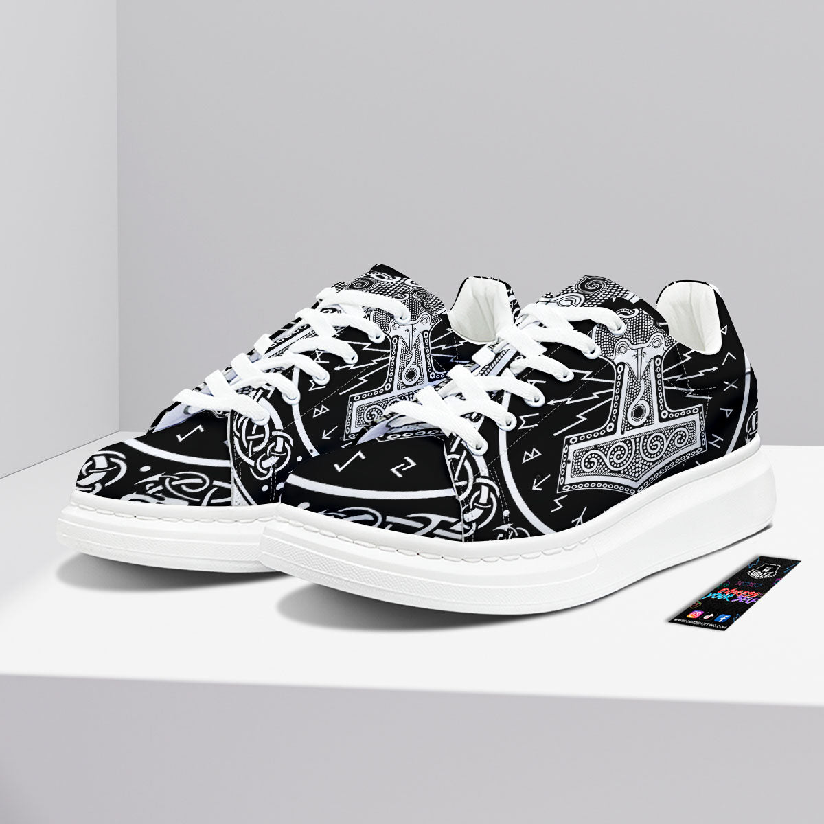 Mjolnir White And Black Print Platform Shoes-grizzshop