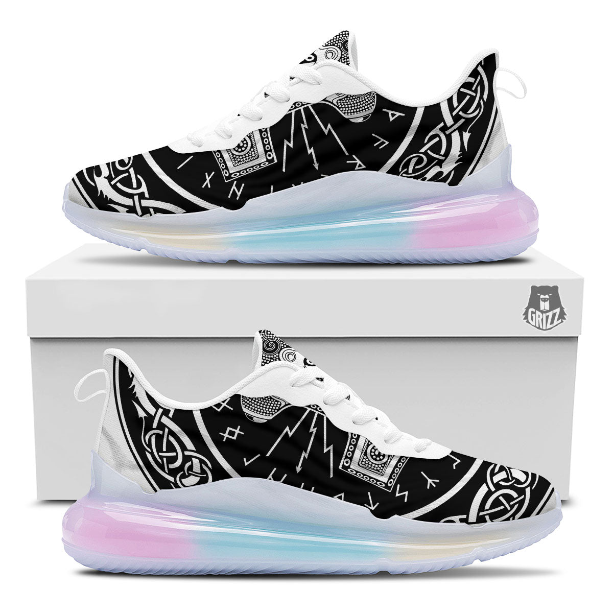 Mjolnir White And Black Print Running Sneakers-grizzshop