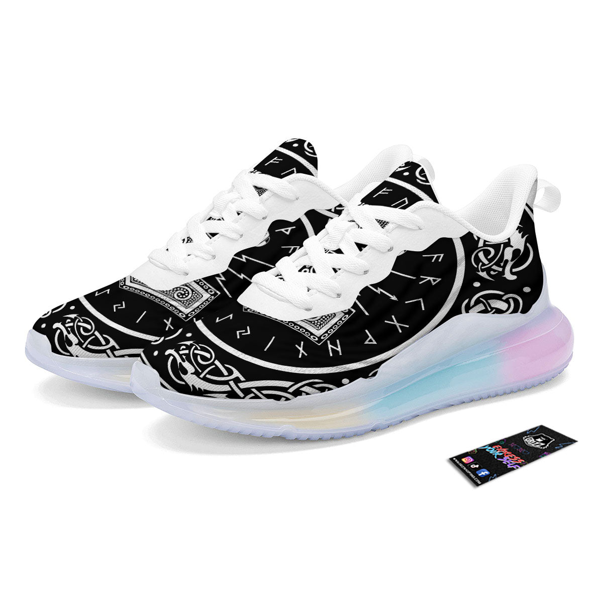 Mjolnir White And Black Print Running Sneakers-grizzshop