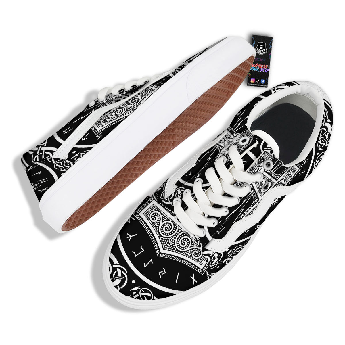 Mjolnir White And Black Print Skate Shoes-grizzshop
