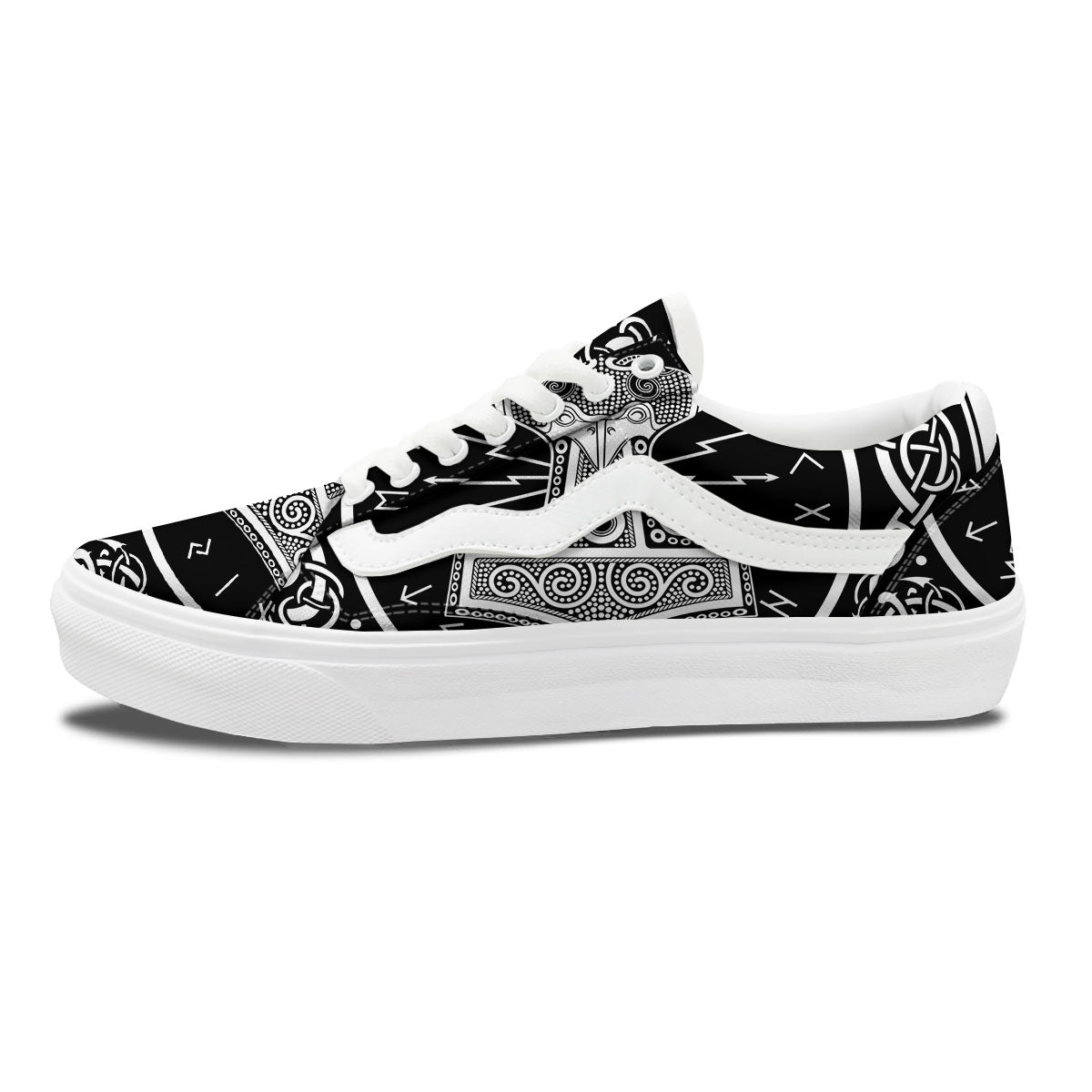 Mjolnir White And Black Print Skate Shoes-grizzshop