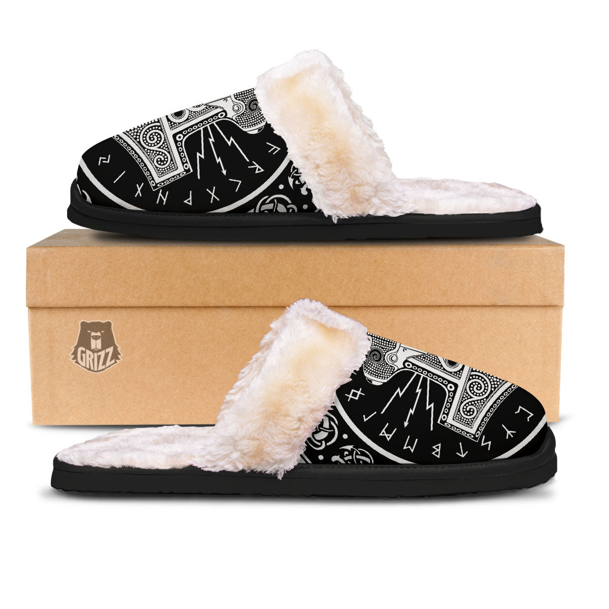 Mjolnir White And Black Print Slippers-grizzshop