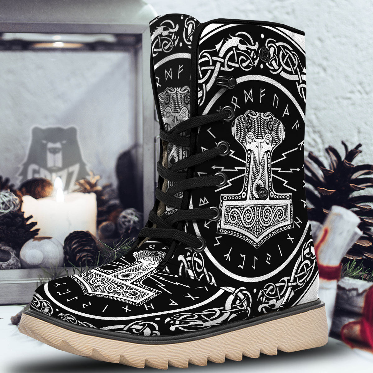 Mjolnir White And Black Print Snow Boots-grizzshop