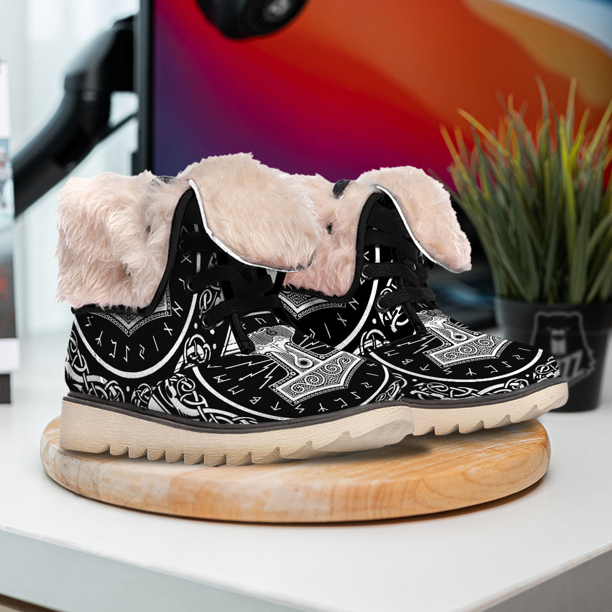 Mjolnir White And Black Print Snow Boots-grizzshop