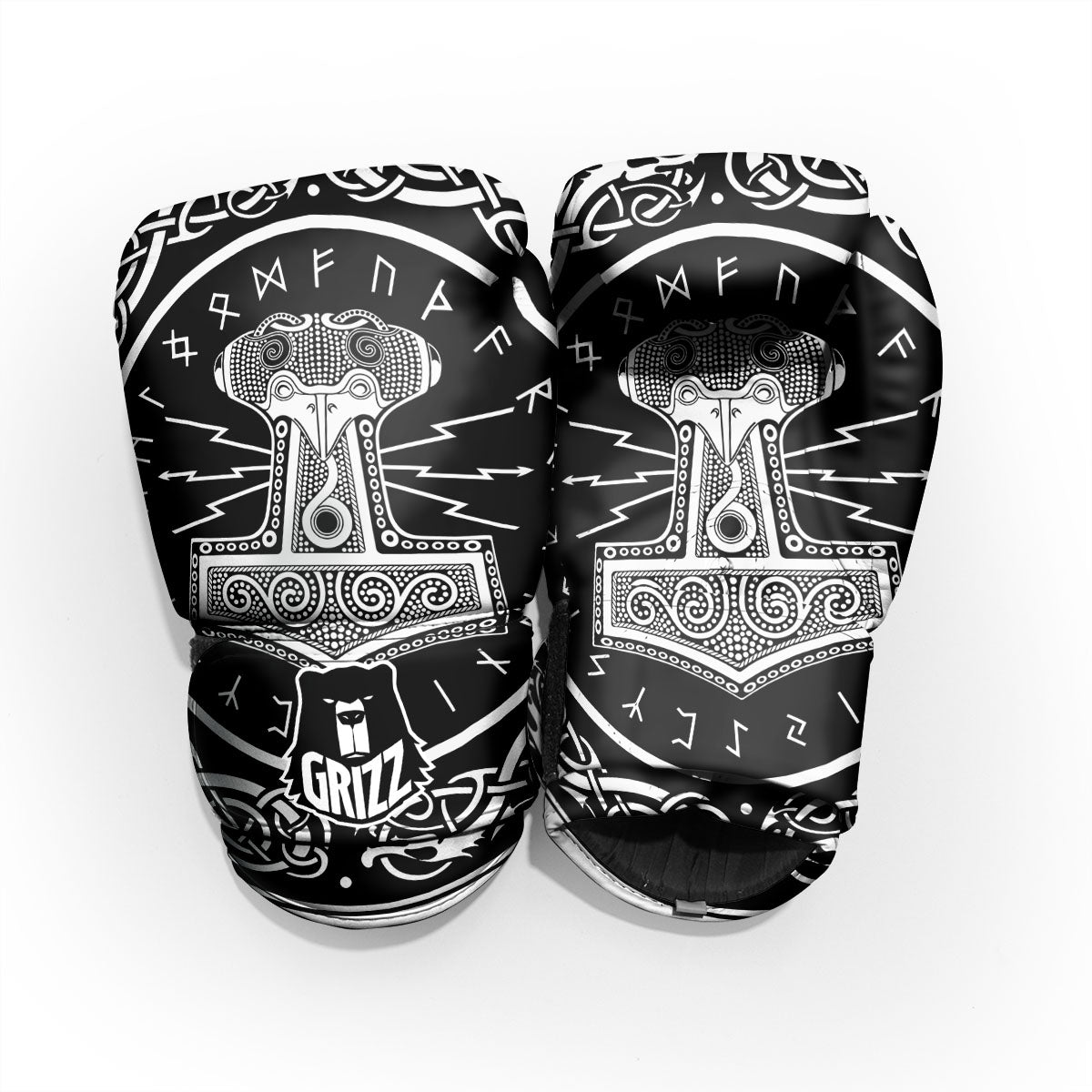 Mjolnir White And Black Print Pro Boxing Glove