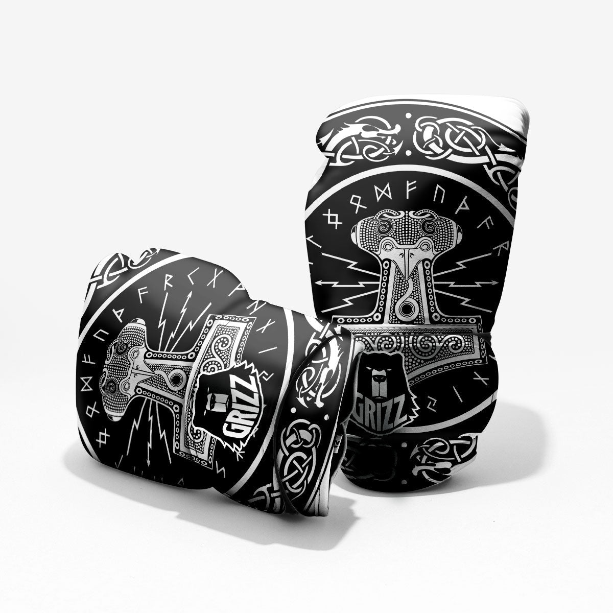 Mjolnir White And Black Print Pro Boxing Glove