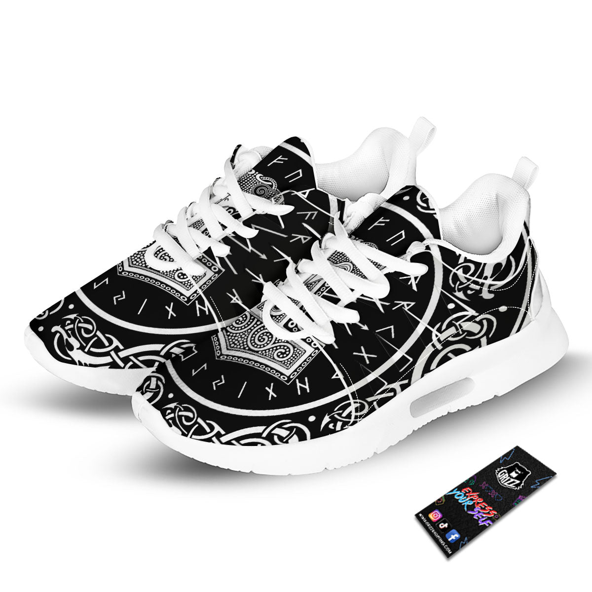 Mjolnir White And Black Print Tennis Shoes-grizzshop