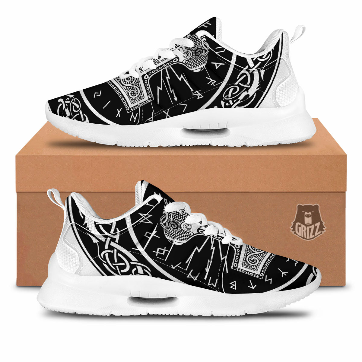 Mjolnir White And Black Print Tennis Shoes-grizzshop