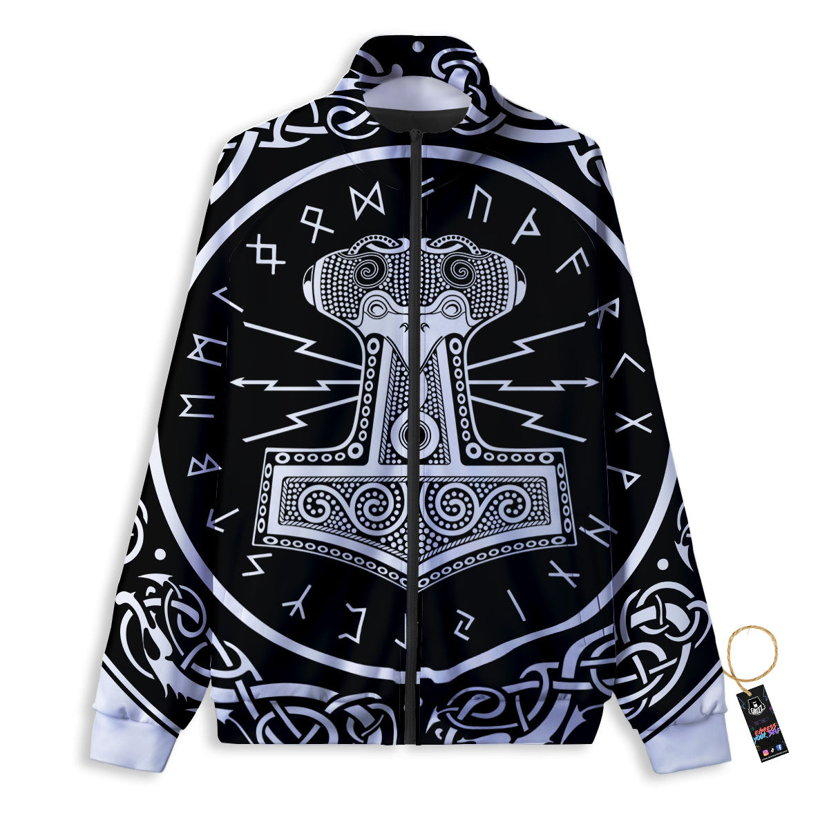 Mjolnir White And Black Print Track Jacket-grizzshop