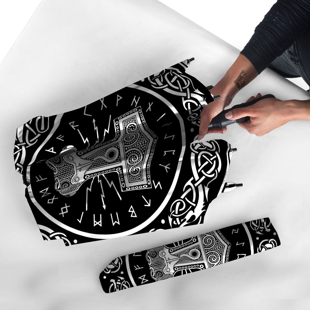 Mjolnir White And Black Print Umbrella-grizzshop