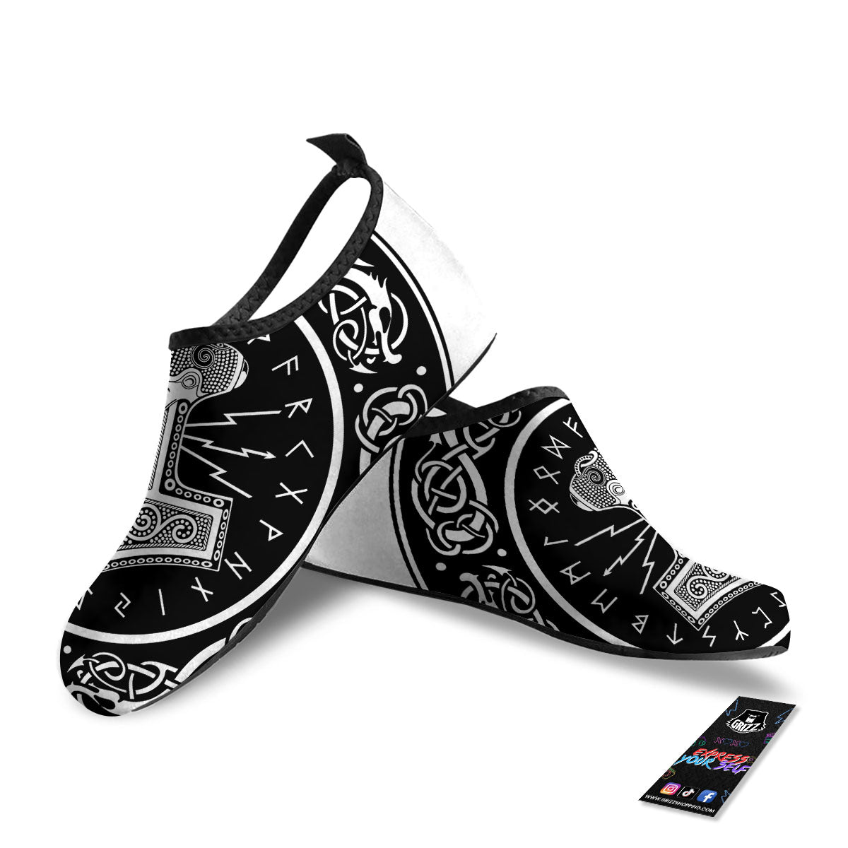Mjolnir White And Black Print Water Shoes-grizzshop