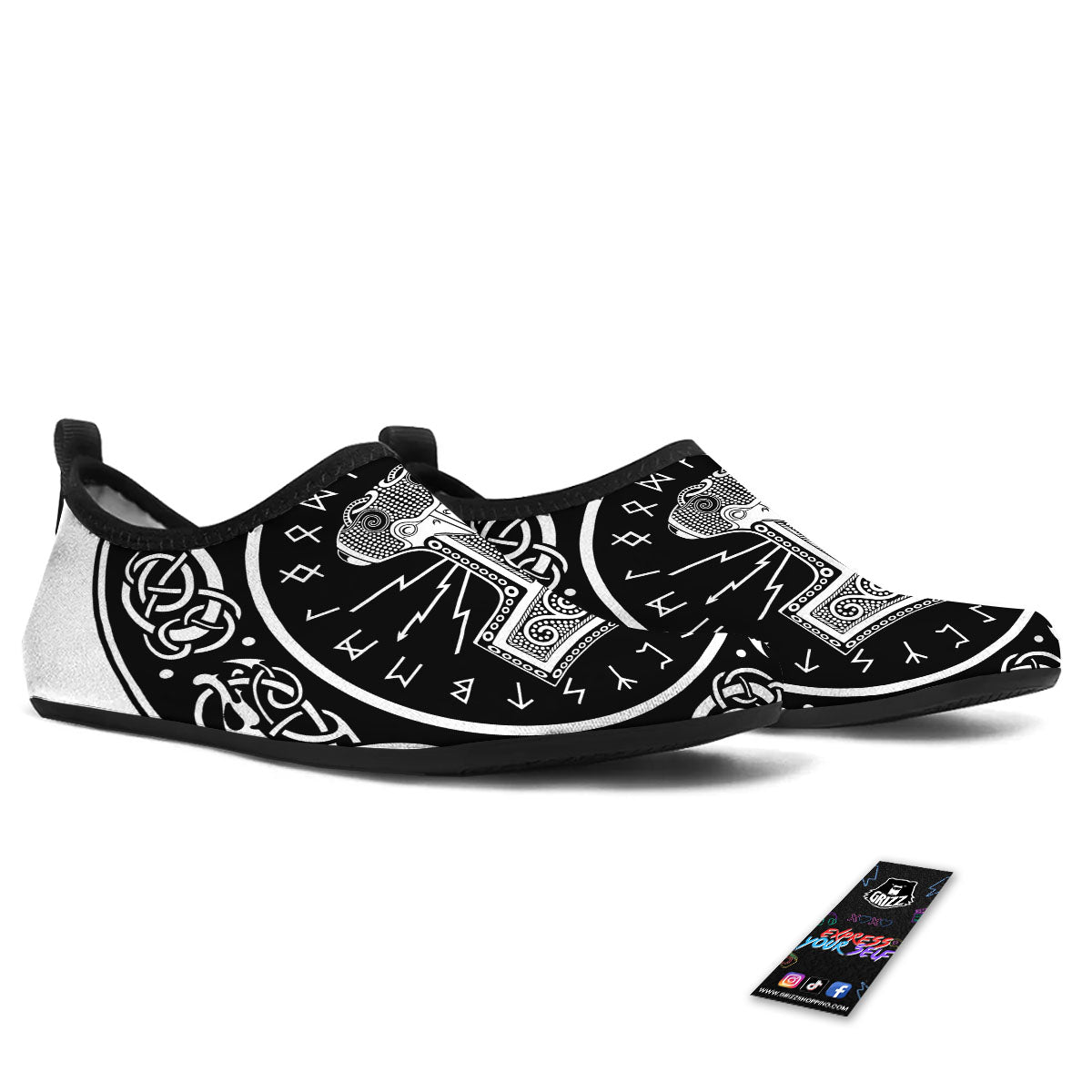 Mjolnir White And Black Print Water Shoes-grizzshop