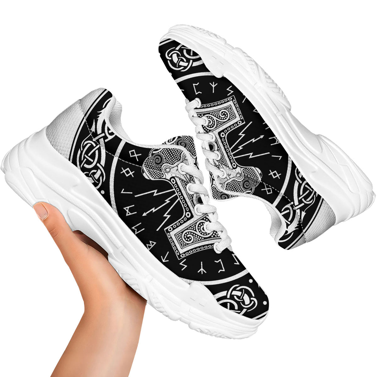 Mjolnir White And Black Print White Chunky Shoes-grizzshop