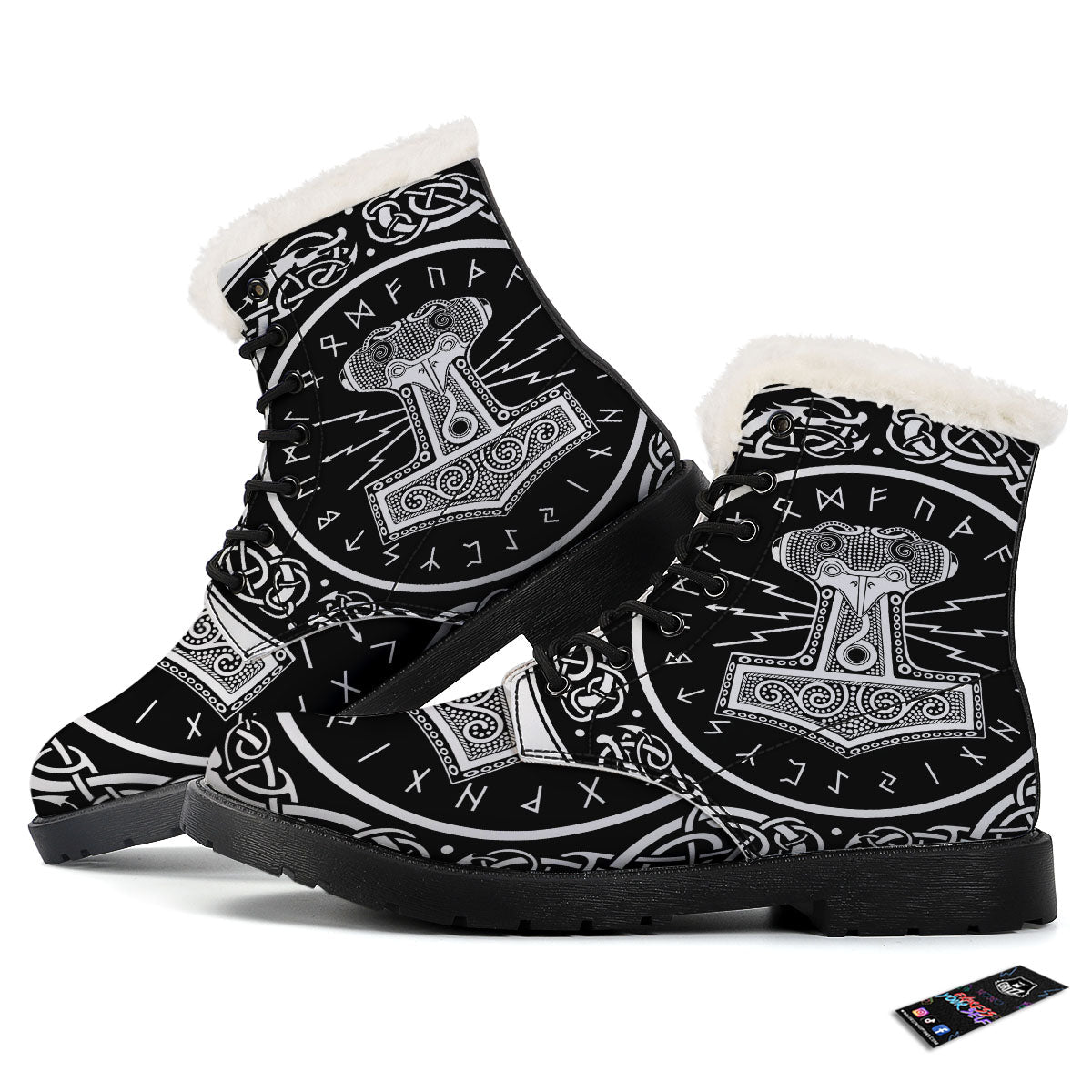 Mjolnir White And Black Print Winter Boots-grizzshop