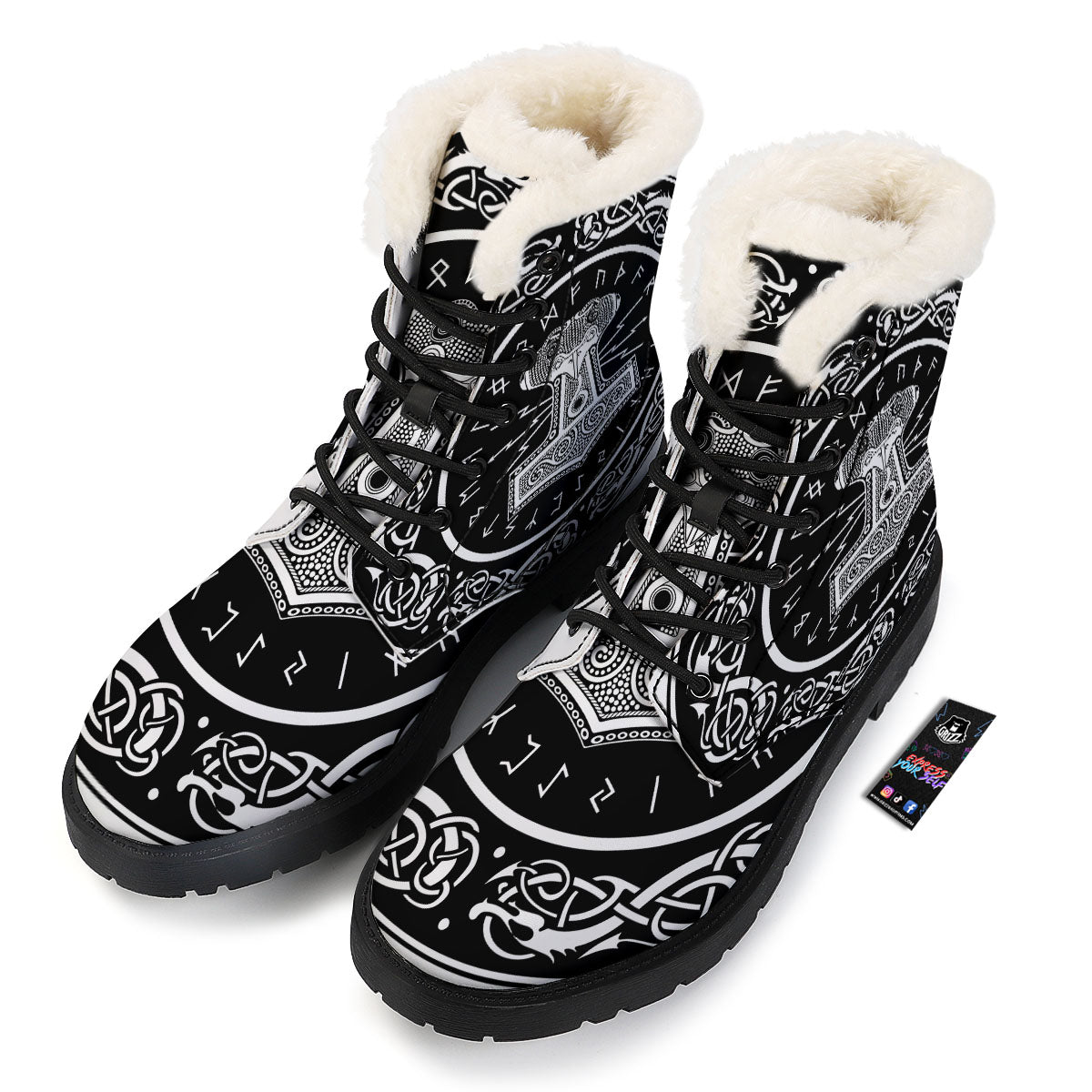 Mjolnir White And Black Print Winter Boots-grizzshop
