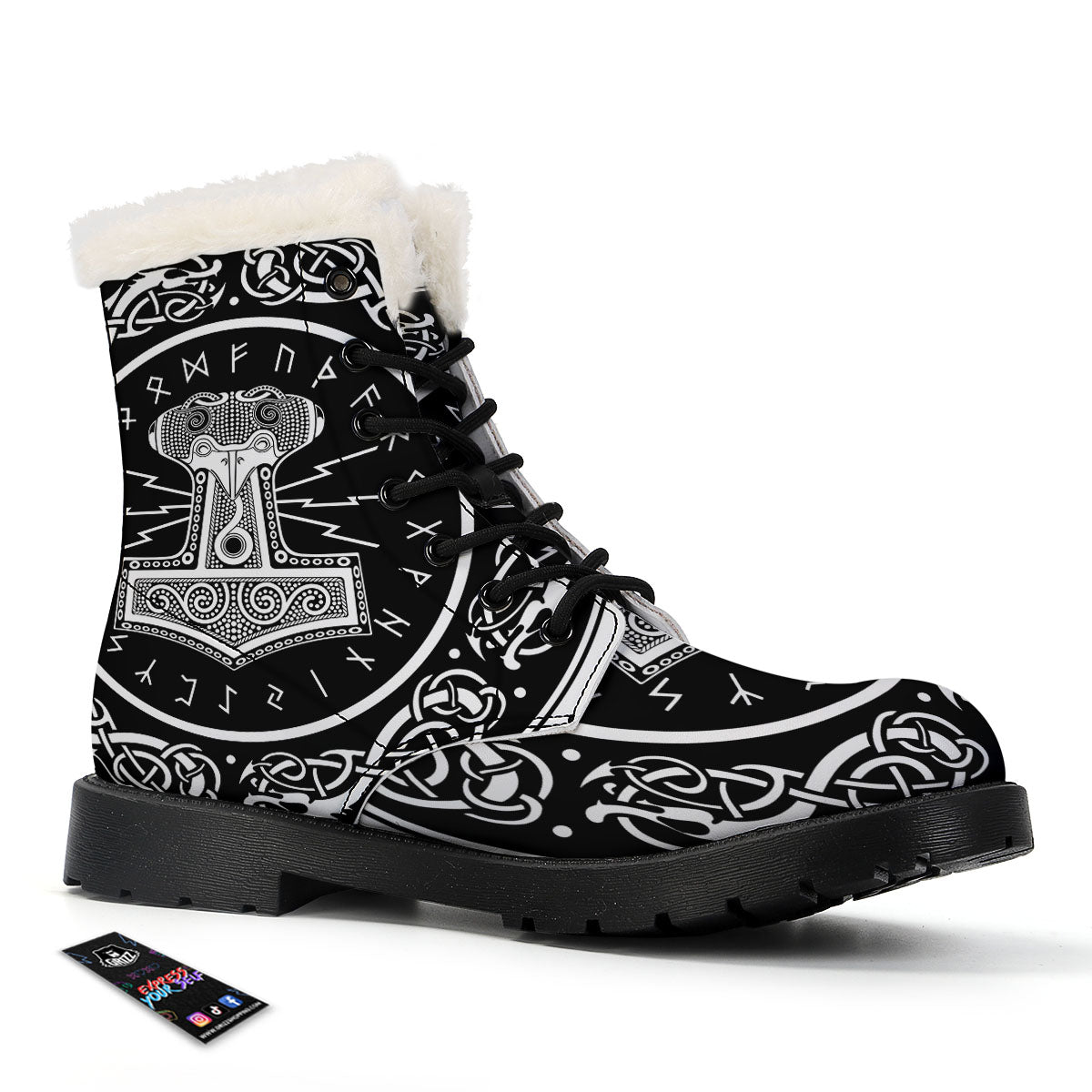 Mjolnir White And Black Print Winter Boots-grizzshop