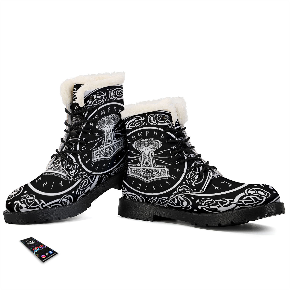Mjolnir White And Black Print Winter Boots-grizzshop