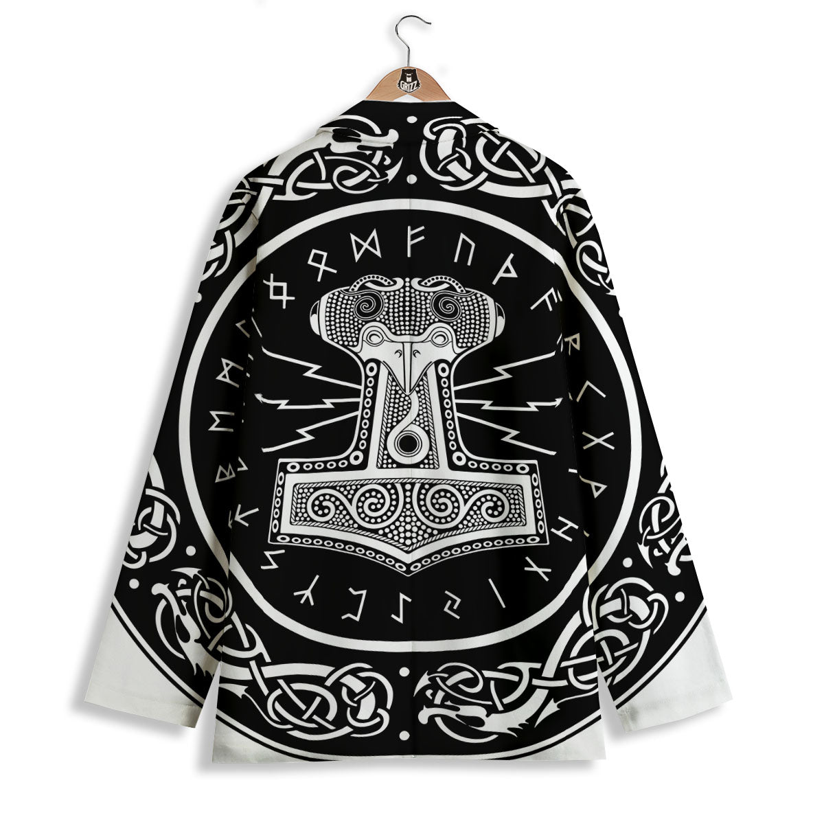 Mjolnir White And Black Print Women's Blazer-grizzshop