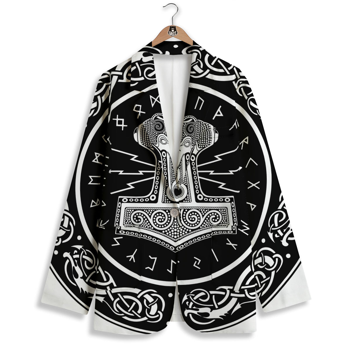 Mjolnir White And Black Print Women's Blazer-grizzshop