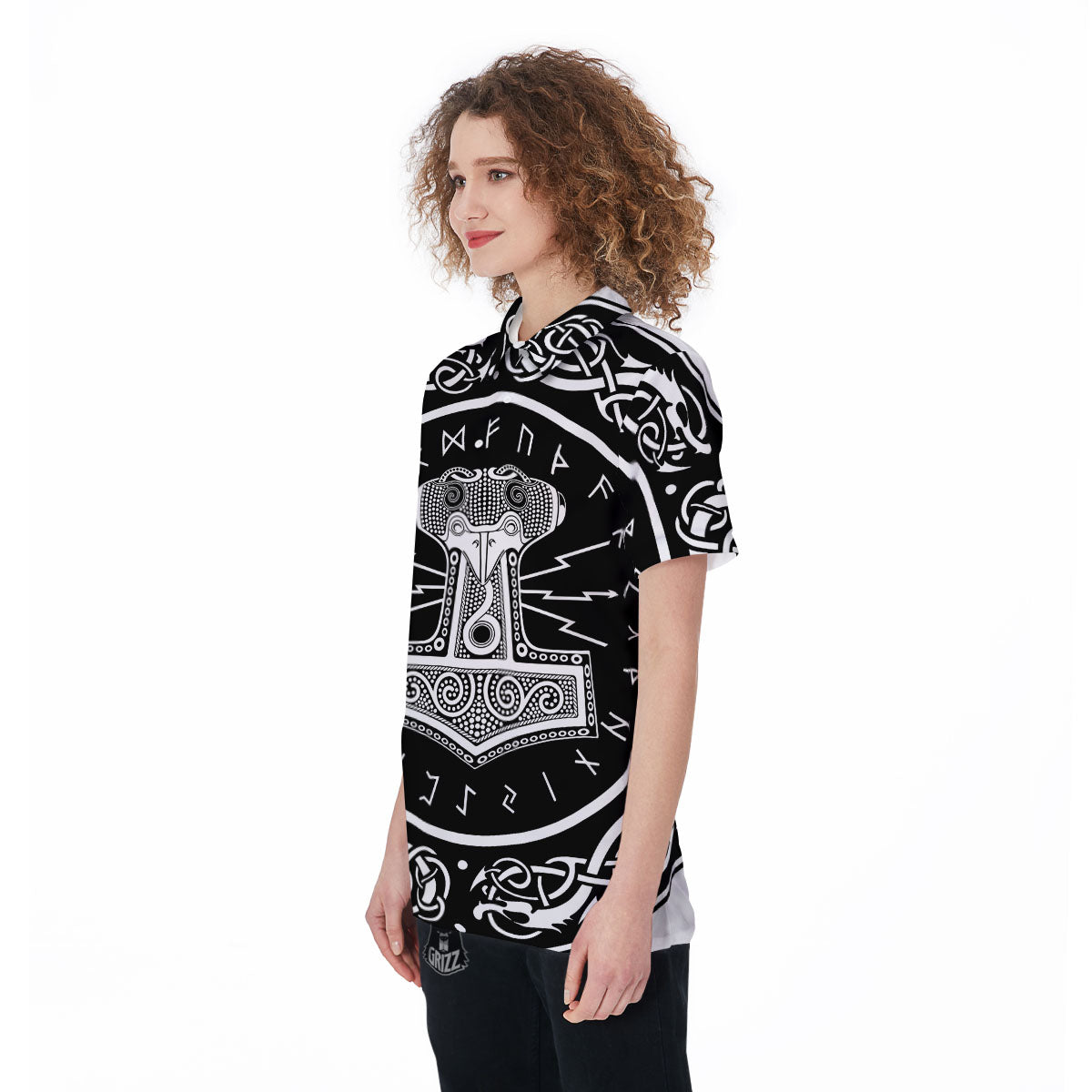 Mjolnir White And Black Print Women's Golf Shirts-grizzshop