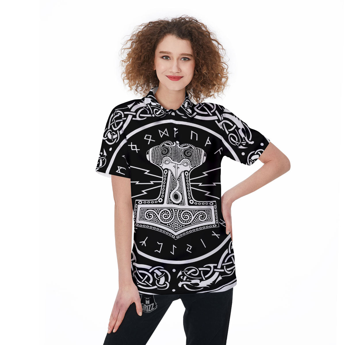 Mjolnir White And Black Print Women's Golf Shirts-grizzshop