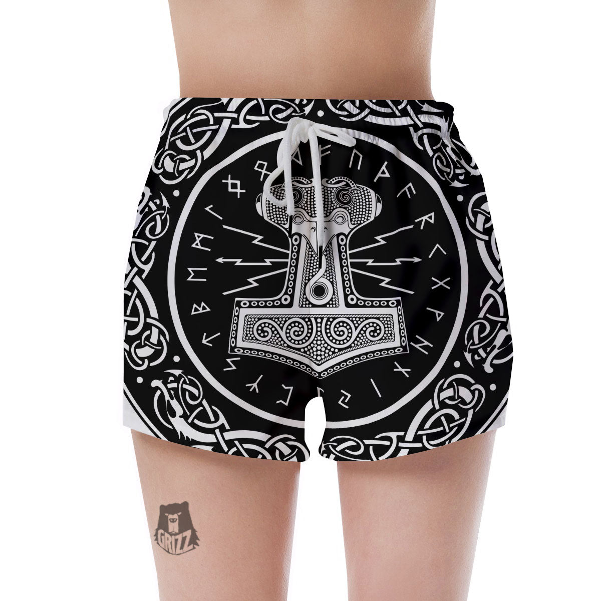 Mjolnir White And Black Print Women's Shorts-grizzshop