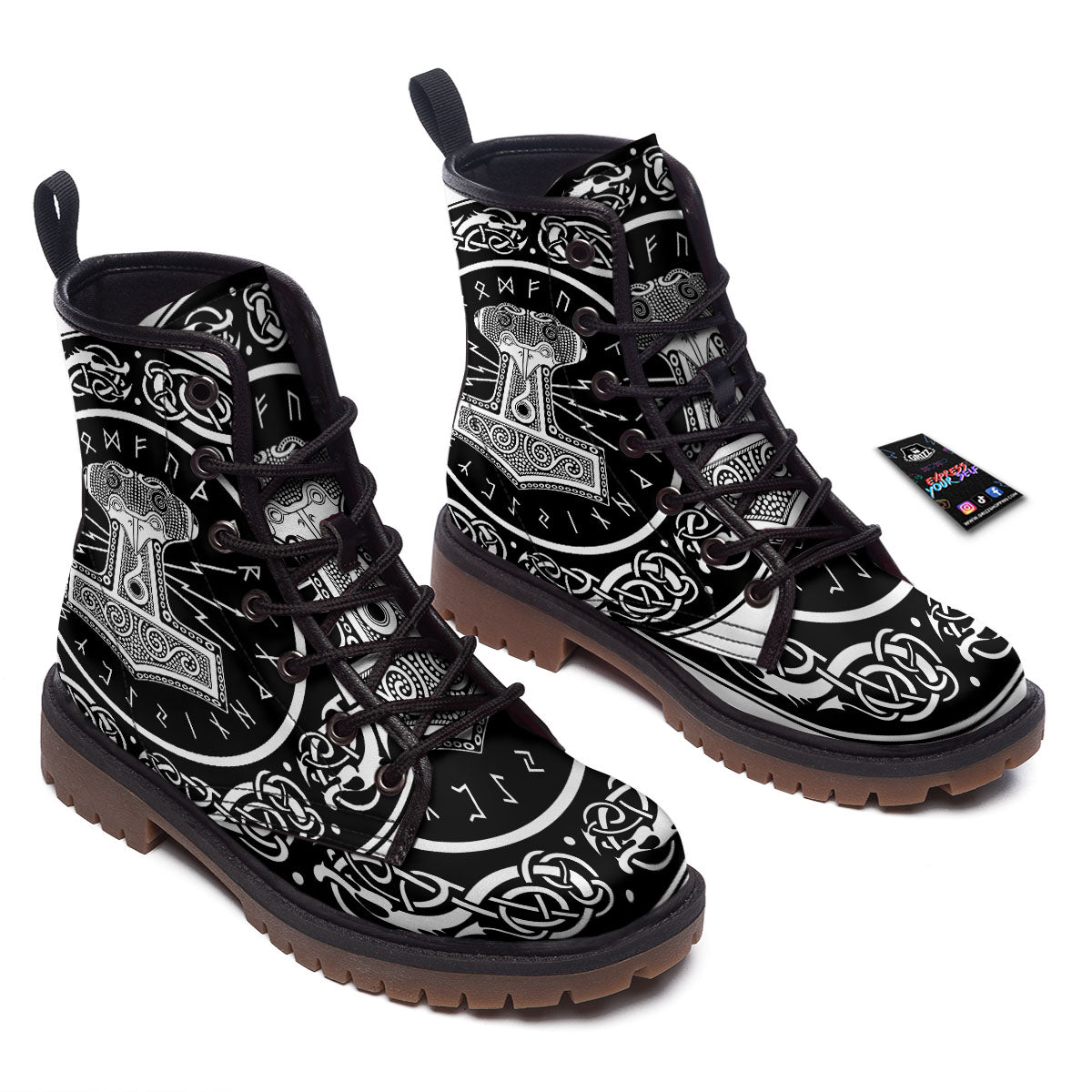 Mjolnir White And Black Print Work Boots-grizzshop