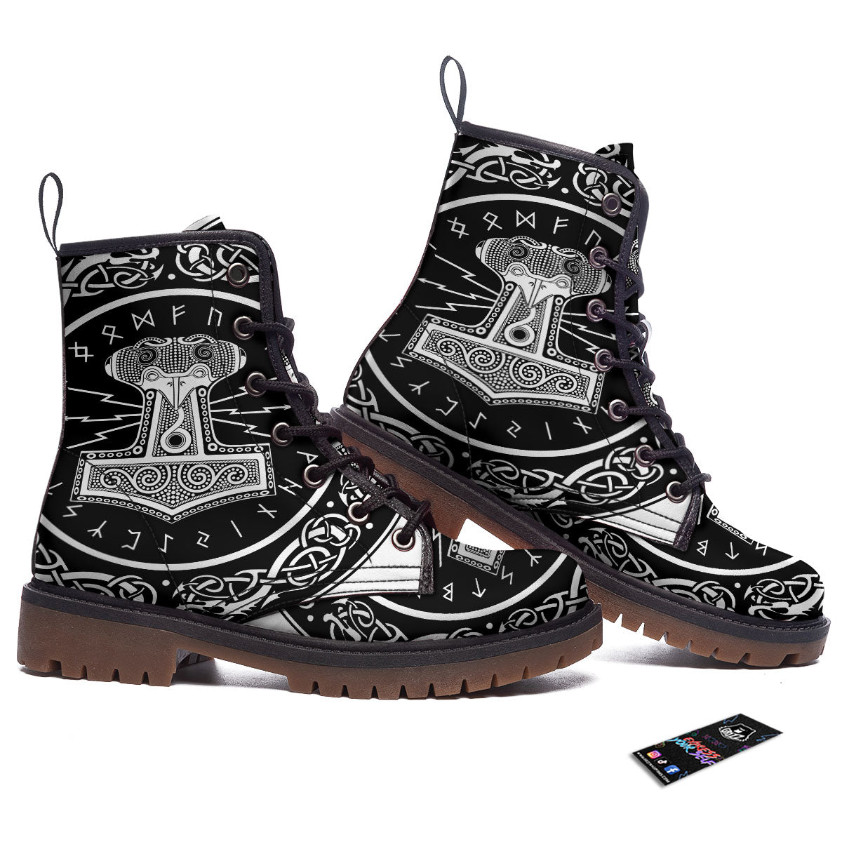 Mjolnir White And Black Print Work Boots-grizzshop