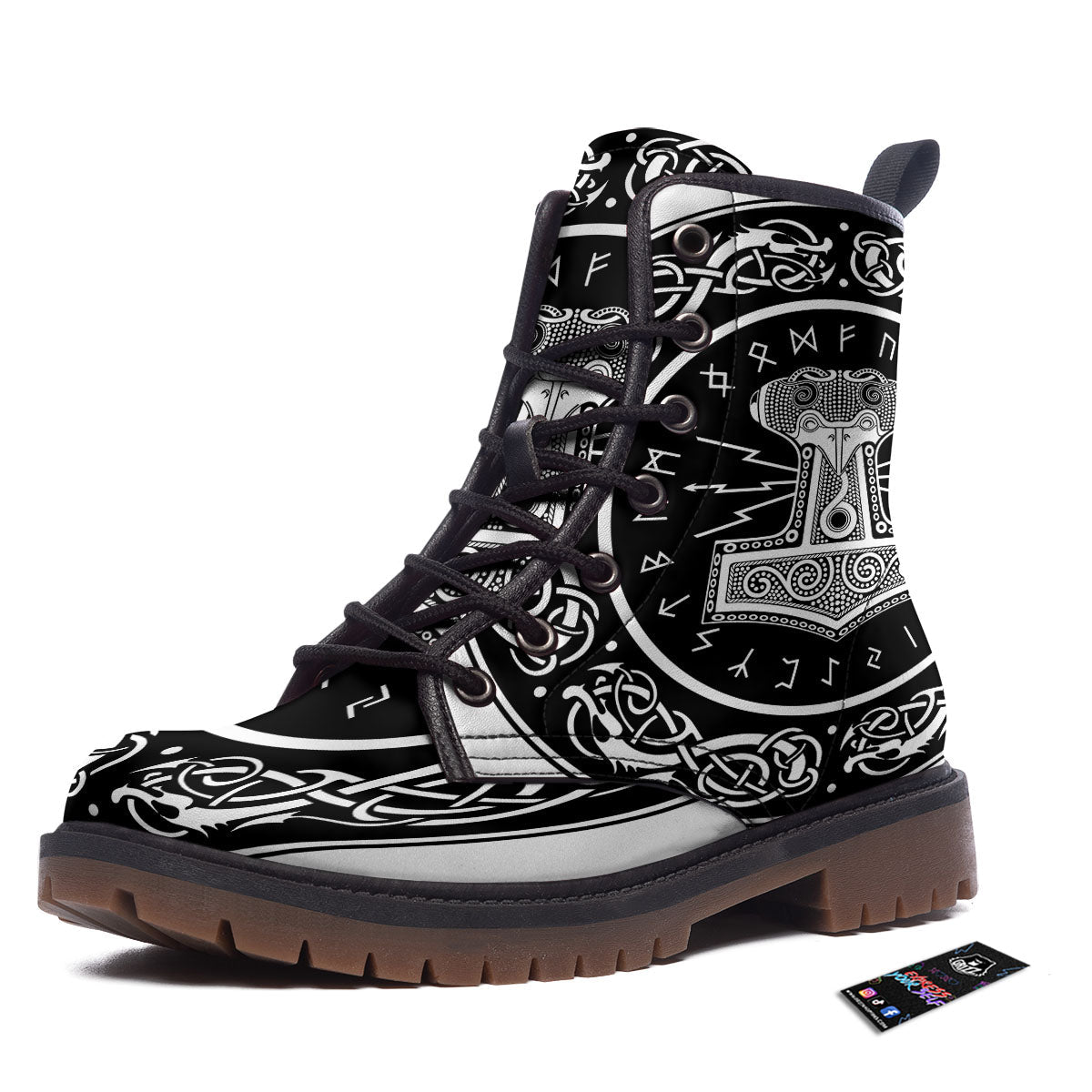 Mjolnir White And Black Print Work Boots-grizzshop