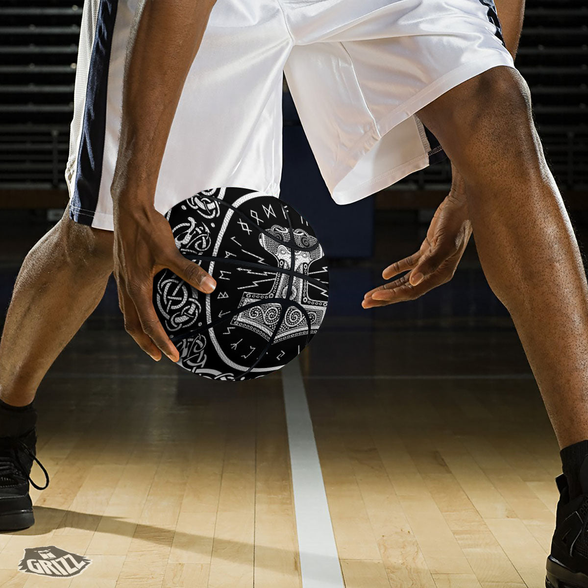 Mjolnir White And Black Print Basketball