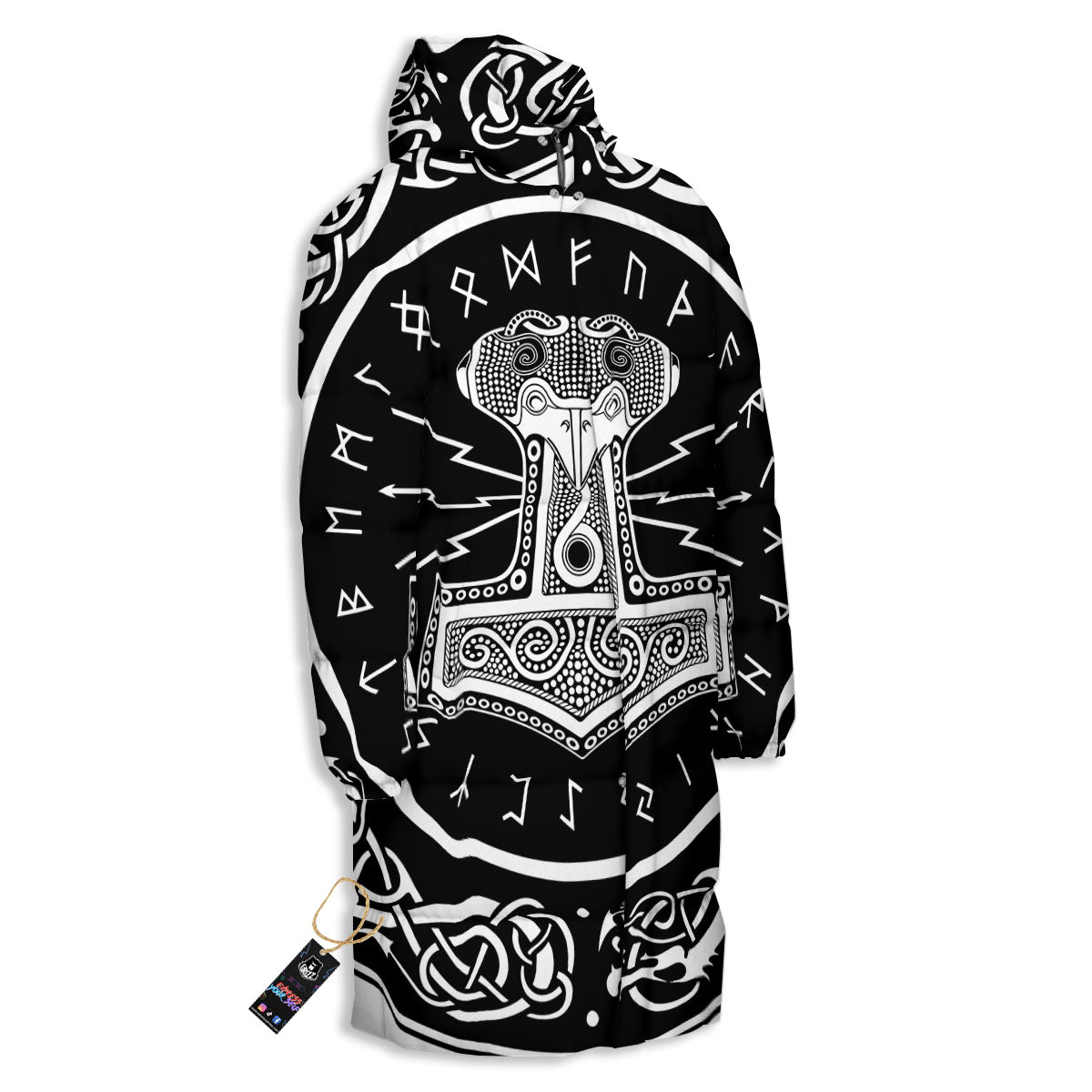 Mjolnir White And Black Print Long Down Jacket