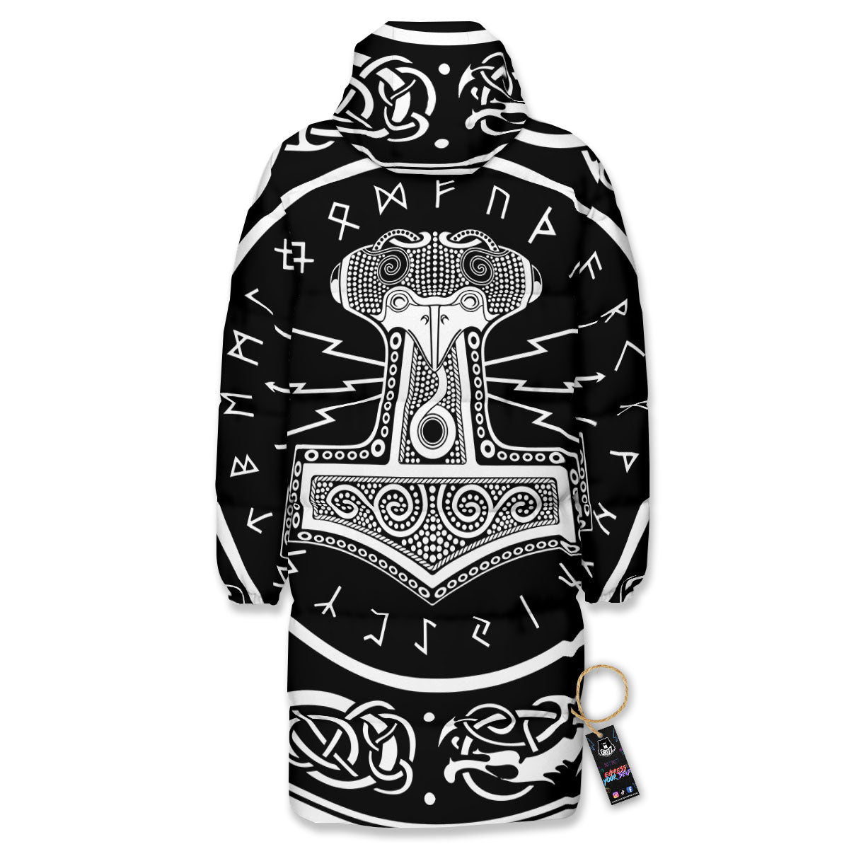 Mjolnir White And Black Print Long Down Jacket