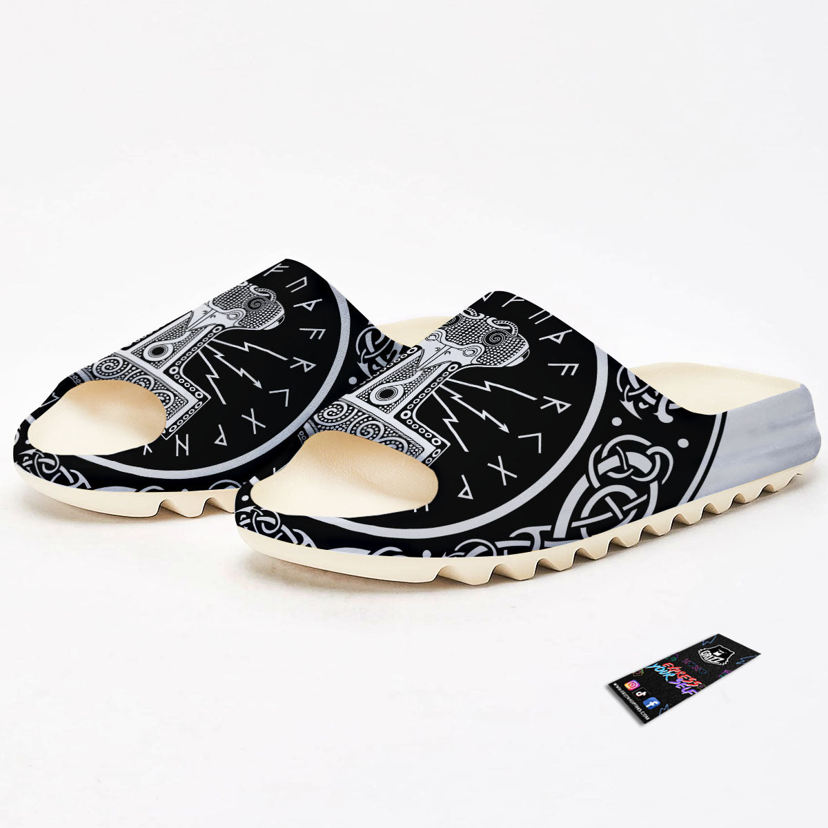 Mjolnir White And Black Print Sandals-grizzshop