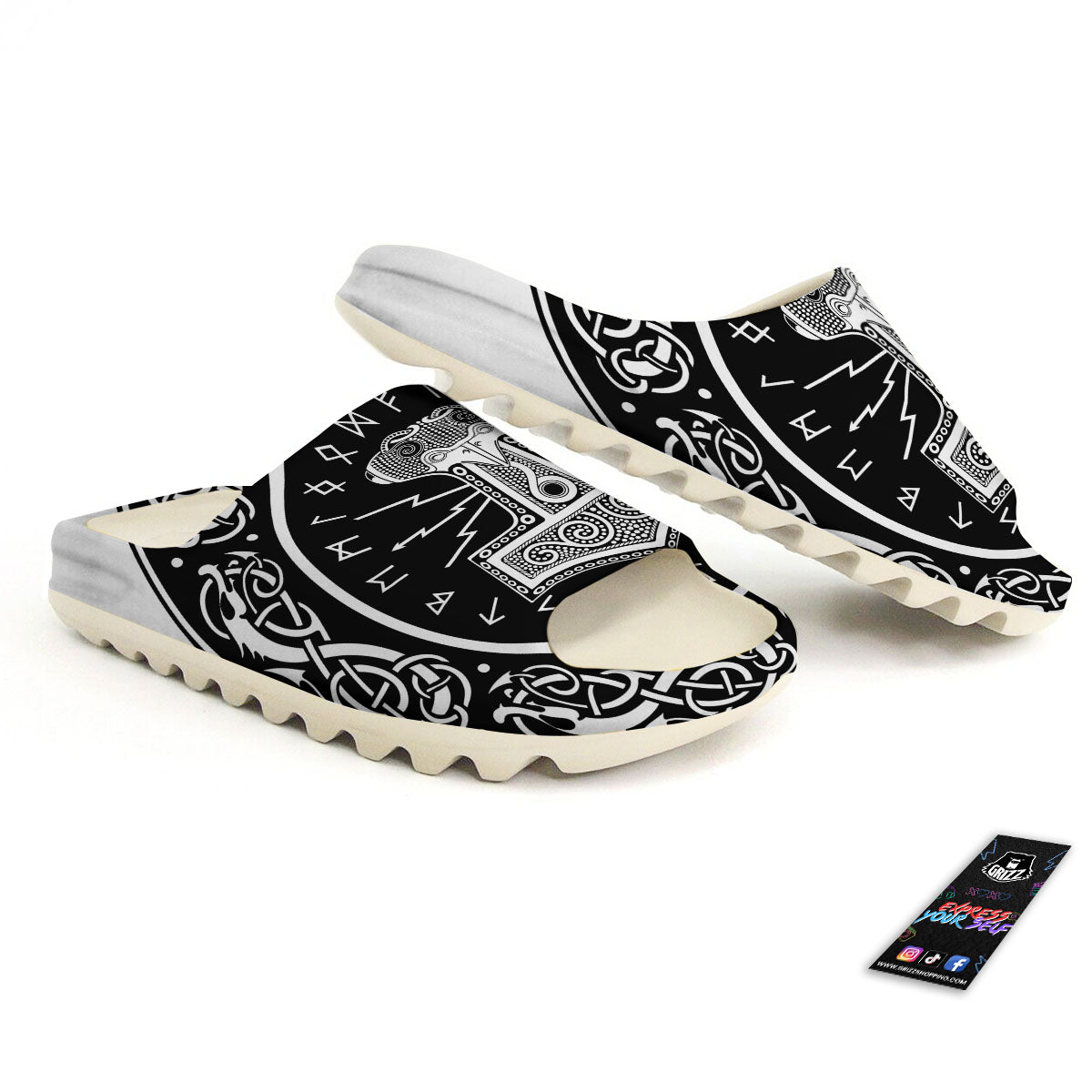 Mjolnir White And Black Print Sandals-grizzshop