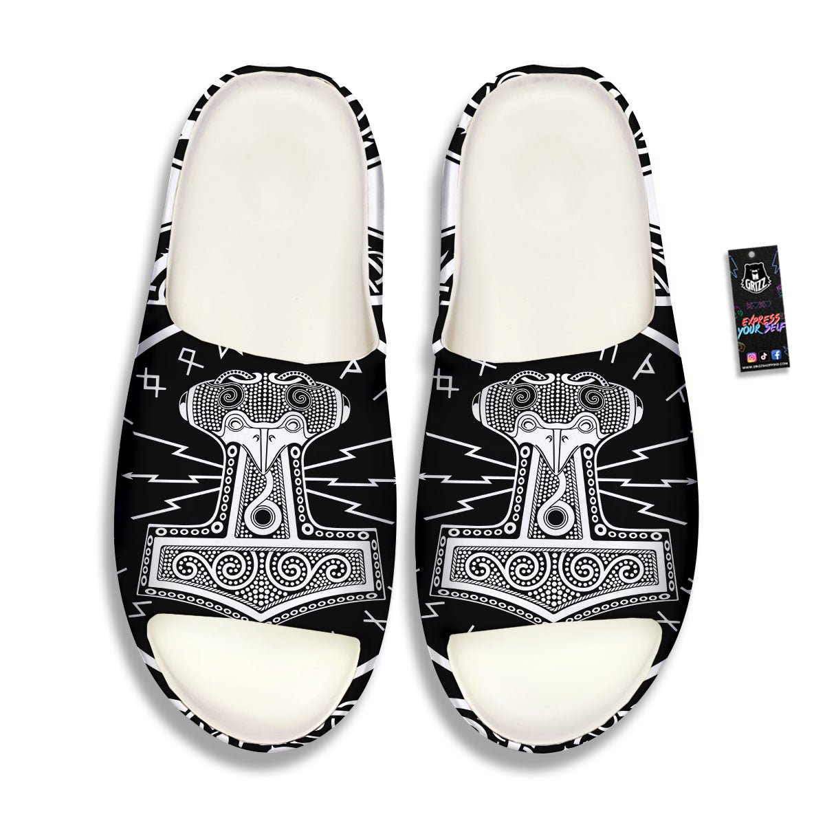 Mjolnir White And Black Print Sandals-grizzshop