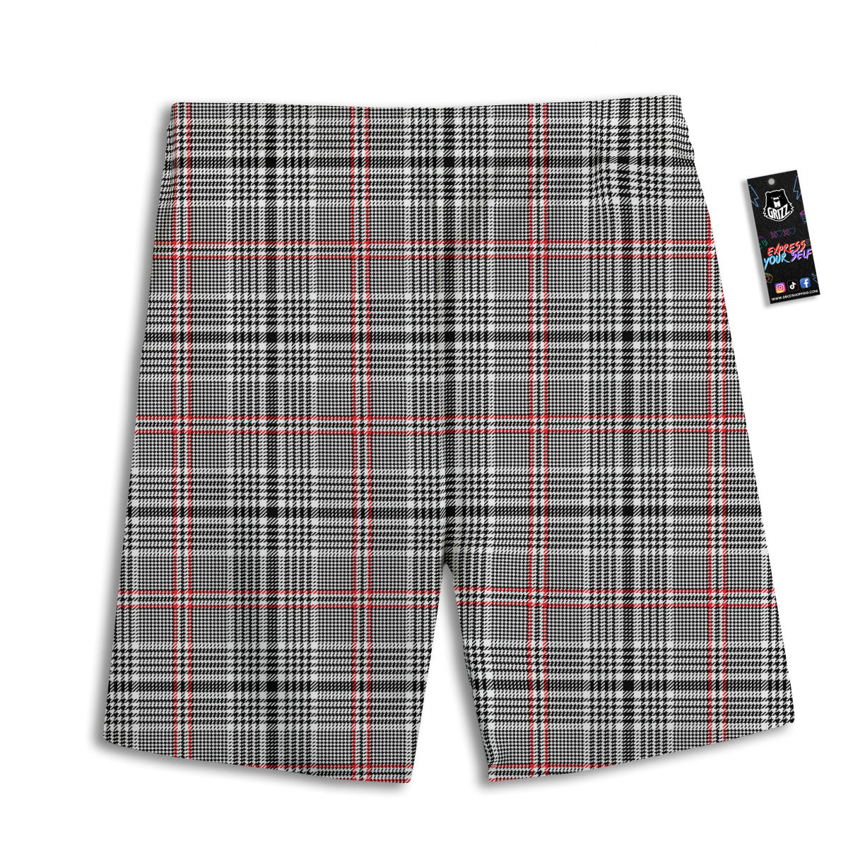 Modern Tartan Plaid White And Black Red Print Men's Athletic Shorts